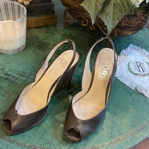 Michael Kors Brown Leather /Suede Wedge Heels, Sling Back, Peep Toe~ Size 9